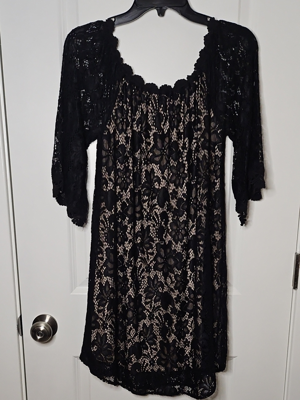 Umgee Dress Women's S Black Beige Floral Lace Bell Sleeves Boho Cocktail Indie - Picture 8 of 11